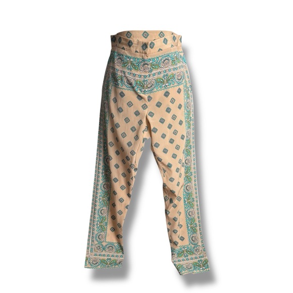 Vtg y2k DKNY cream teal blue Bohemian Patterned Pants silk blend women 4 31” - Picture 1 of 5